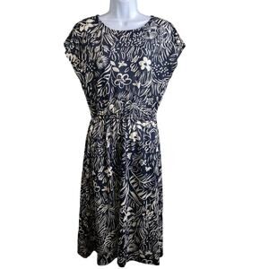 Vintage Liz Roberts 80’s Navy Floral‎ Boho Dress Est. Size M Retro Coastal